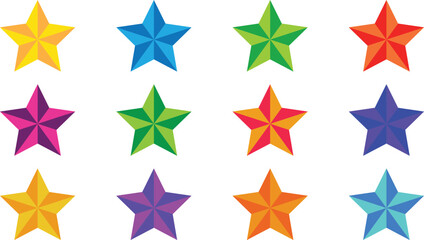 Obraz premium Star Colourful vector icons. Set of star symbols isolated. Shine icon—stars vector collection.