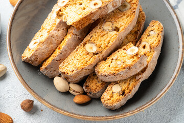 Biscotti, traditional italian bakery with nuts.