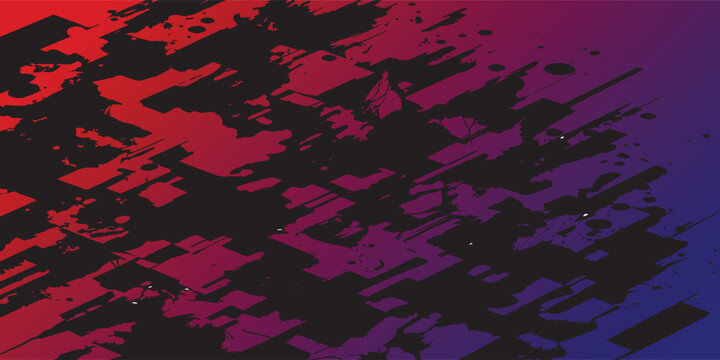 A dynamic backdrop showcases abstract black shapes contrasted against a gradient transitioning from vibrant red to deep blue, creating a modern artistic aesthetic