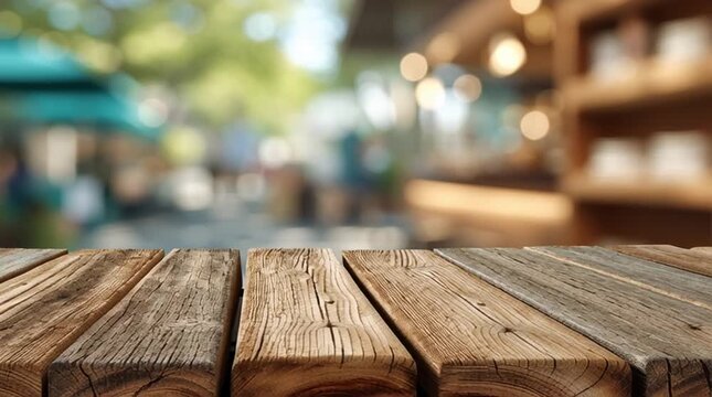 Wooden tabletop surface in sharp focus with a softly blurred background and shallow depth of field, creating a natural, warm scene ideal for product display, food presentation, and lifestyle branding.