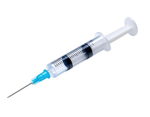 Medical Syringe With Needle Isolated On Black Background And Studio Lighting Ready For Injection Or Vaccination