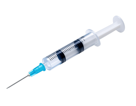 Medical Syringe With Needle Isolated On Black Background And Studio Lighting Ready For Injection Or Vaccination