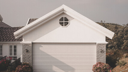 Modern White House Residential Architecture Garage Door Front Entrance Exterior Design