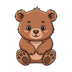 Obraz premium Cute cartoon brown teddy bear sitting with a happy expression isolated on transparent background