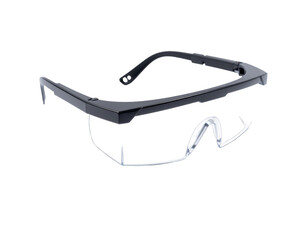 Modern Black Safety Glasses with Clear Lenses and Black Frame Isolated on Transparent Background for Protection and Style