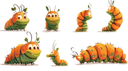 Fototapeta premium A cute cartoon vector set of funny Halloween monster pumpkins and spooky autumn animal icons