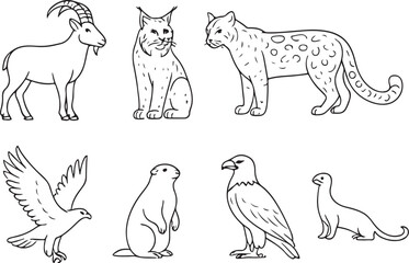 alpine animals black and white vector illustration eps