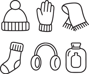 cozy winter objects  black and white vector illustration eps