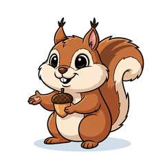 Obraz premium Cute cartoon squirrel holding an acorn isolated on transparent background