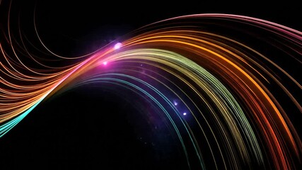 Abstract, multicolored, flowing light trails on a black background - Powered by Adobe