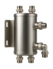 Compact hydraulic separator for efficient operation of multiple heat pumps in a townhouse.