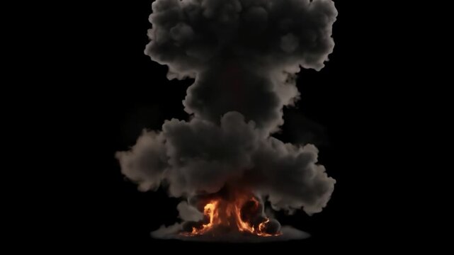 Green Screen explosion bomb fire effect smoke animation 4k scene 4 with distortion, overlay, glitch, static noise, scan lines on black background, animated video loop