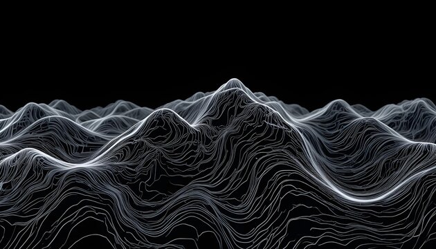 Abstract Animated Topographic Contour Map with Moving Waves on Black Background for Futuristic 4K Loop