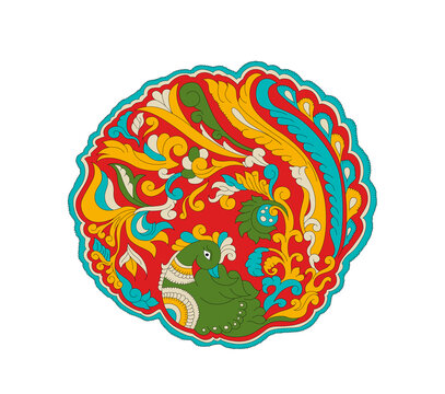 "Colorful Peacock Mandala &ndash; Traditional Indian Folk Art Floral Decorative Pattern"