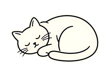 Cute sleeping cat illustration with a white outline art on transparent background