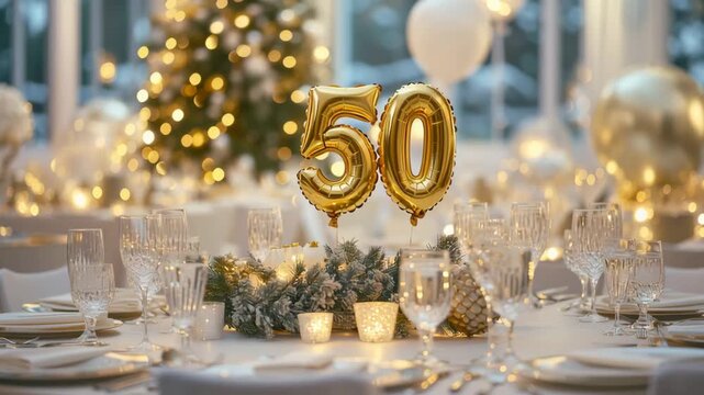 Festive Anniversary Celebration: Capturing the elegance of a milestone event, the image features a beautifully decorated dining table. Adorned with celebratory elements.