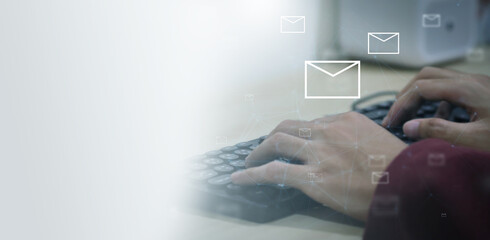 Email marketing concept. Business communication via email, company sending e-mails or digital newsletter to clients, business strategy for digital marketing.