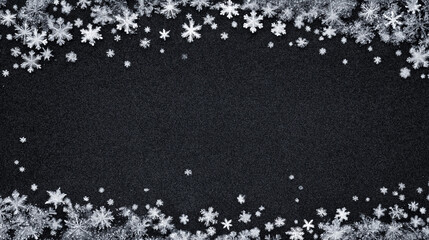 Elegant snowflake border against a deep black speckled background