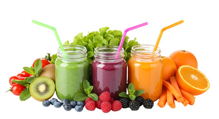 Delicious and healthy smoothies in mason jars isolated on transparent background, perfect for a refreshing treat
