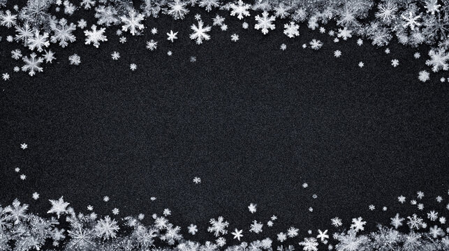 Elegant snowflake border against a deep black speckled background