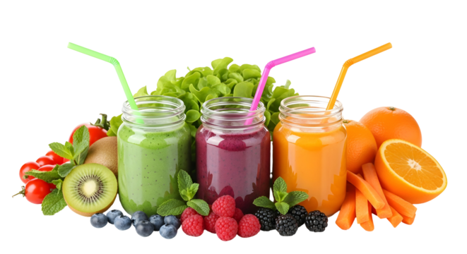 Delicious and healthy smoothies in mason jars isolated on transparent background, perfect for a refreshing treat