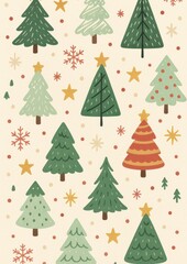 Obraz premium Festive trees and stars pattern