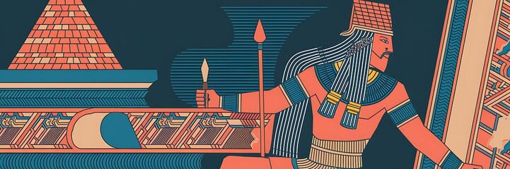 Ancient Sumerian god Enlil depicted as the storm and wind deity of the Anunnaki surrounded by grand Mesopotamian temples intricate carvings and mythic symbols stylized 2D cartoon illustration design