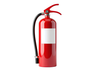 Professional Isolated Photo of a Shiny Red Fire Extinguisher with a Blank White Label Against a Solid Black Background
