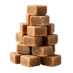 Pyramid of Brown Sugar Cubes Stacked on a Transparent Black Background Isolated Sweetener Granulated Sugar Crystals