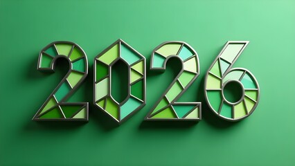 Decorative 2026 number art with green tones for new year celebration background use on transparent background