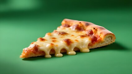 Delicious slice of pizza with melted cheese on a vibrant green background studio shot on transparent background