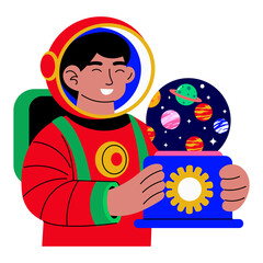 Naklejka premium Astronaut watching entire galaxy view through transparent window — PNG File On Transparent Background 