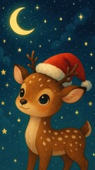 Fototapeta premium Cute reindeer under starry sky mobile wallpaper