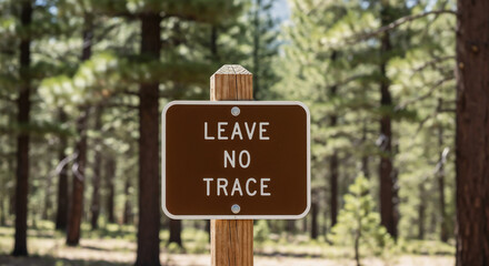 "Leave No Trace" sign in forest symbolizing environmental ethics