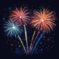 Vibrant fireworks display with colorful explosions against night sky