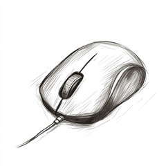 Sketch of a wired computer mouse on white background