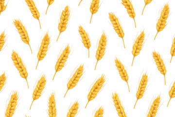 Golden wheat grain ears repeating pattern on transparent background, symbolizing agriculture, harvest, and food production