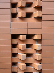 Red bricks for building in construction site for background.