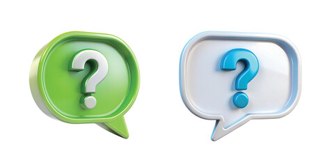 Floating Speech Bubble: A 3D speech bubble with a tiny “?” symbol inside, hovering in midair, PNG cut out.