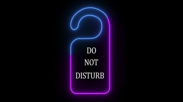 Black "Do Not Disturb" door hanger sign, outline vector icon, isolated on transparent.4k video