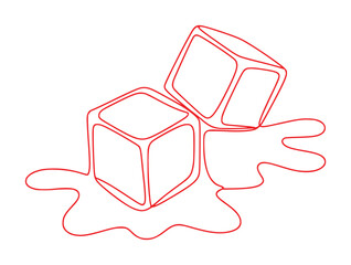 Red Outline of Two Melting Ice Cubes on a White Background