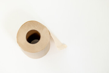 Eco-friendly bamboo toilet roll made from natural, unbleached bamboo paper. Sustainable, biodegradable, and plastic-free alternative to traditional toilet tissue, shown isolated on a white background.