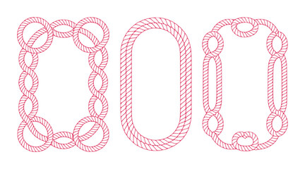Three decorative rope frames in red, on a white background