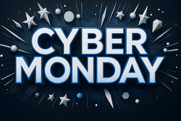 Promotional text in white and blue on dark background, perfect for Cyber Monday deals, online sales, and marketing campaigns