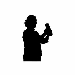 Scientist testing sustainable bricks silhouette isolated on white background