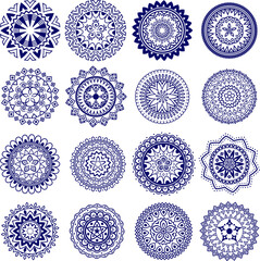 Blue Geometric Mandala Set Abstract Ornament Collection