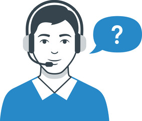 Customer service agent with headset and question mark