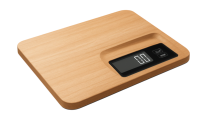 A cutting board featuring a built-in scale and digital display for accurate meal prep.