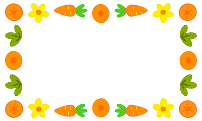Cute border background with orange carrots and green leaves in soft colored pencil style. Perfect for kids, food, and creative design.