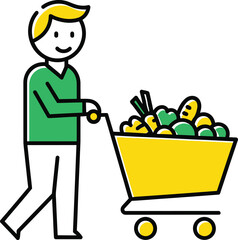 A person is pushing a shopping cart full of fresh vegetables, ready to make a healthy meal the scene is vibrant